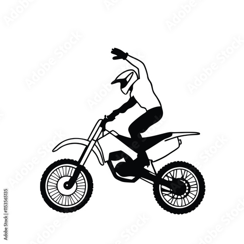a black silhouette of a motocross rider on a dirt bike. The rider is in mid-air