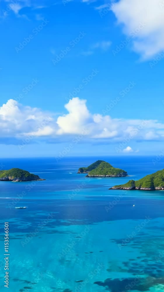 Idyllic tropical island scene with crystal-clear blue water and lush greenery under a sunny sky. Perfect for vacation or paradise themes. Idyllic tropical island scene with crystal-clear blue water and lush greenery under a sunny sky. Perfect for vacation or paradise themes.