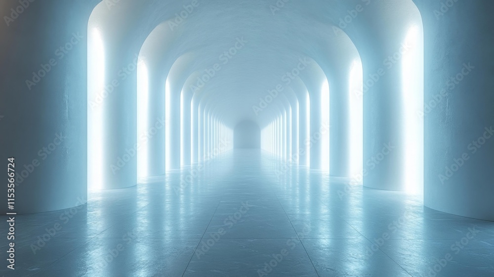 Fototapeta premium Futuristic White Hallway with Light Pillars. Generative AI