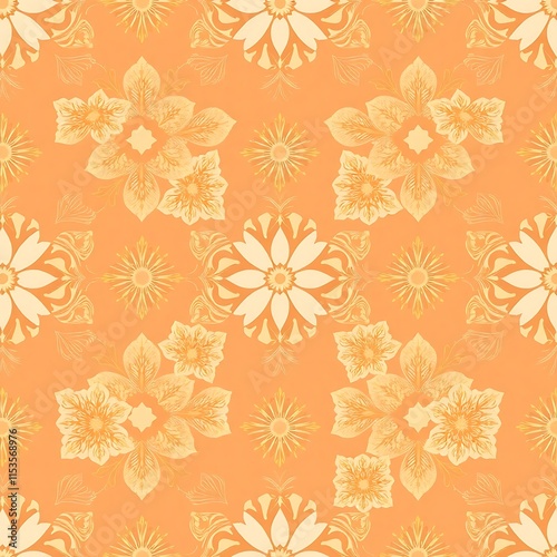 Wallpaper Mural Sunny Daffodil Delight: A vibrant, seamless pattern featuring stylized daffodil flowers in warm, sunny yellow and orange hues. Perfect for textile design, wallpaper, or any project needing a cheerful. Torontodigital.ca