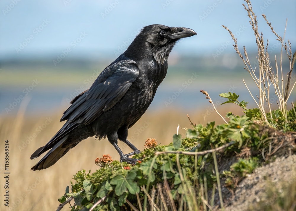Panoramic View of a Smart Carrion Crow in its Natural Habitat Panoramic View of a Smart Carrion Crow in its Natural Habitat