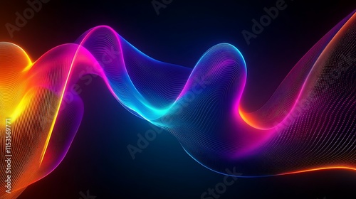 Vibrant Digital Painting: Abstract Neon Waves Flowing Dynamically in Dark Space. AI Generated