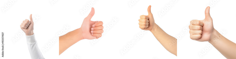 Hands Showing Thumbs Up Gesture in Different Skin Tones and Positions for Positive Feedback and Approval Concepts Hands Showing Thumbs Up Gesture in Different Skin Tones and Positions for Positive Feedback and Approval Concepts