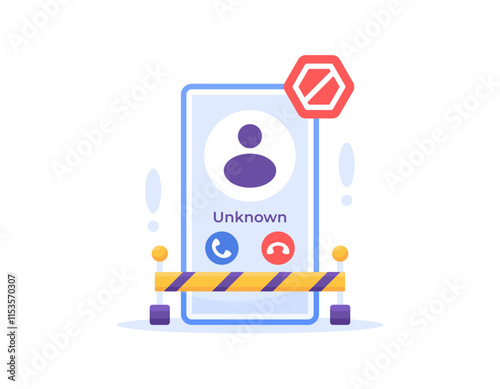 the concept of prohibiting answering unknown calls. Be careful and warn of the dangers of fraud via telephone calls from unknown numbers. scams and spam. illustration of a smart phone getting a call