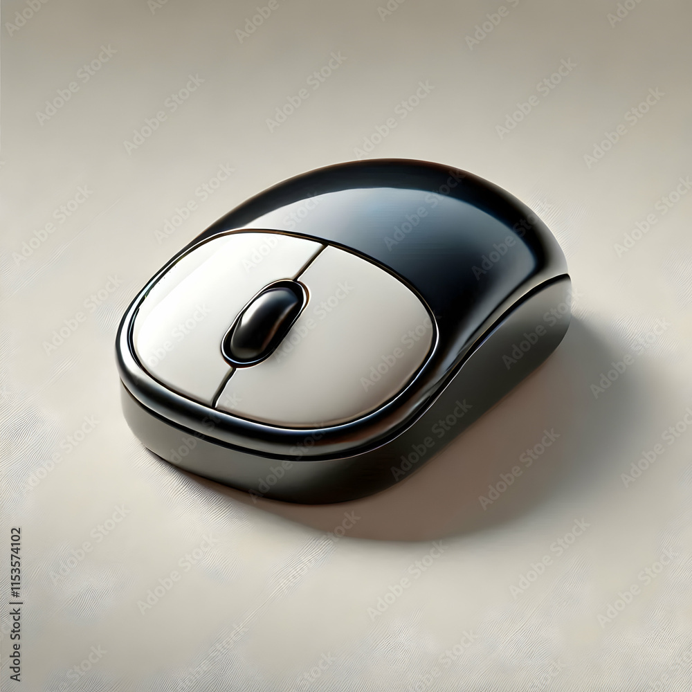 3D Glossy Wireless Mouse on Plain Desk Surface with Ample Copy Space for Remote Work Concept 3D Glossy Wireless Mouse on Plain Desk Surface with Ample Copy Space for Remote Work Concept