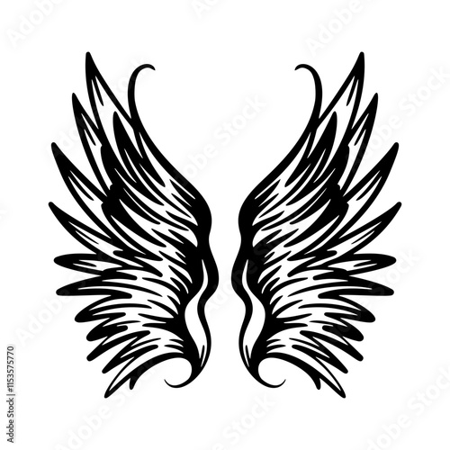 Stylish black angel wings in vector format, artistic silhouette ideal for tattoos, designs, and creative artwork