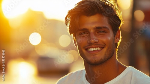 Handsome Man Smiling Golden Hour Sunset