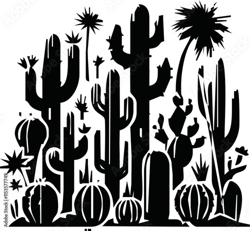 Cactuses. Desert plant, Mexican cacti flower, aloe, succulent. Cartoon decorative gardening cactus, home plants, summer Mexico nature plants. Vector