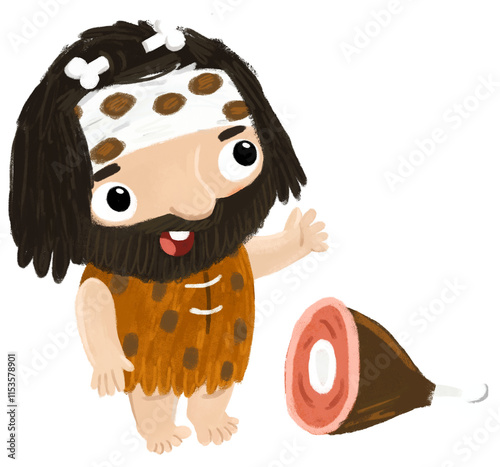 cartoon scene with caveman stonage man isolated with illustration for kids photo