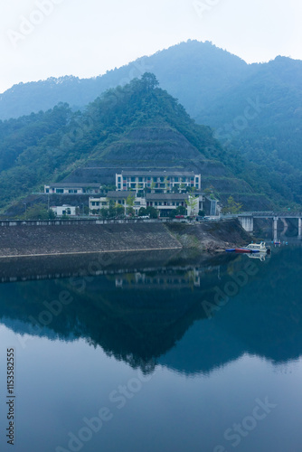 Wallpaper Mural The construction of houses on the embankment of the lake Torontodigital.ca