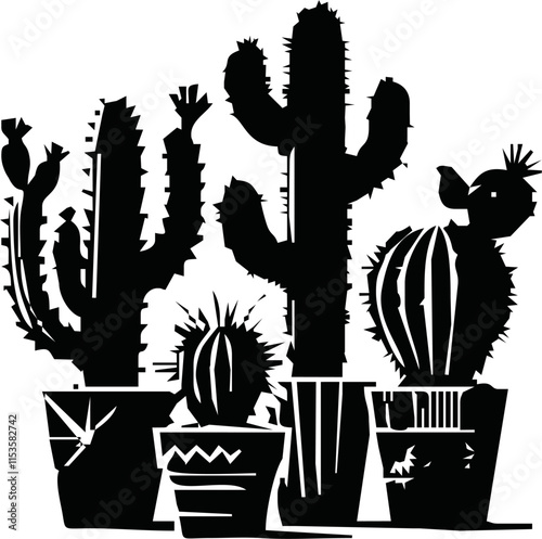 Cactuses. Desert plant, Mexican cacti flower, aloe, succulent. Cartoon decorative gardening cactus, home plants, summer Mexico nature plants. Vector