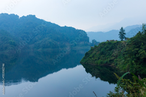 Nature mountain forest lake view photo