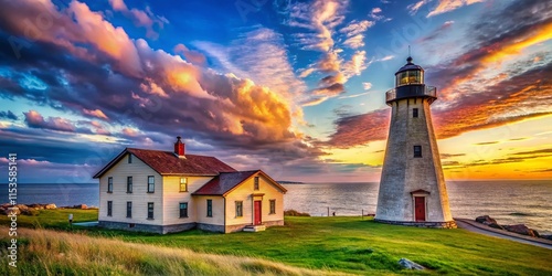 Rhode Island Point Judith Lighthouse Oil House Scenic Landscape Photography photo