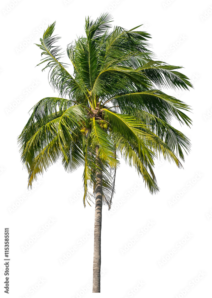 Fototapeta premium Coconut tree on transparent background with clipping path and alpha channel..