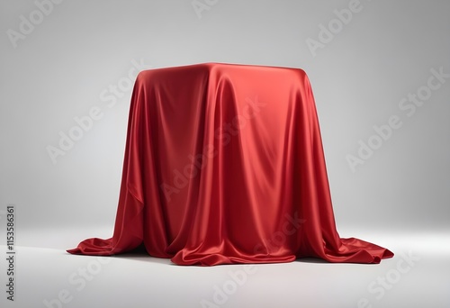 A red satin cloth draped over an unseen object, creating a mysterious and dramatic composition
