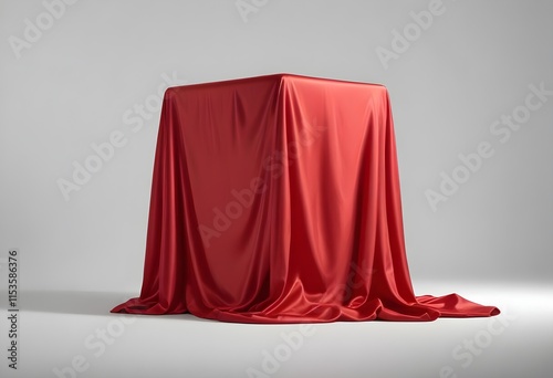 A red satin cloth draped over an unseen object, creating a mysterious and dramatic composition