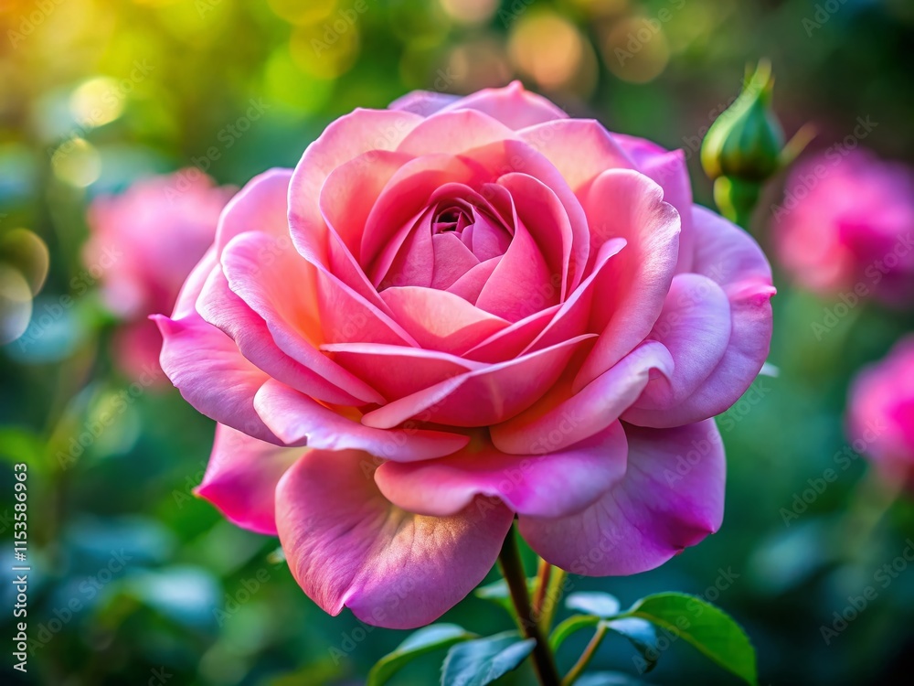 Rosa Impoluta Rose Close-up, Delicate Pink Flower Petals, Rule of Thirds Composition Rosa Impoluta Rose Close-up, Delicate Pink Flower Petals, Rule of Thirds Composition
