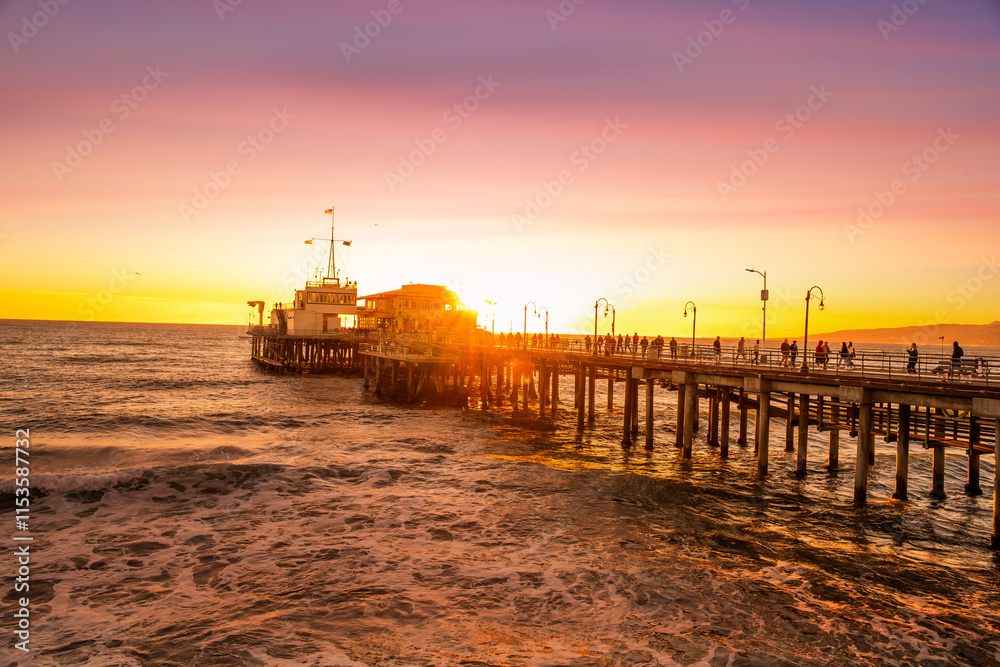 Santa Monica Pier at Sunset , California Santa Monica Pier at Sunset , California
