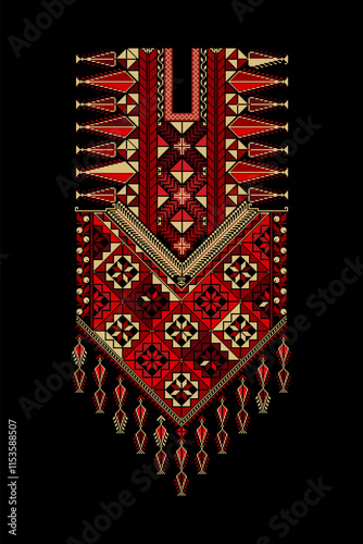 Embroidery vector Tatreez template , Palestinian fashion neck ornament