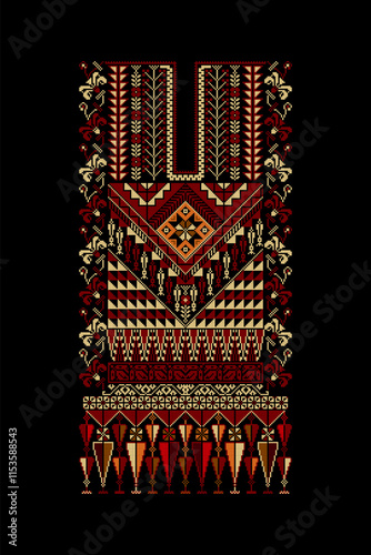 Embroidery vector Tatreez template , Palestinian fashion neck ornament