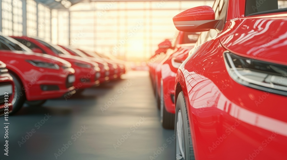 custom made wallpaper toronto digitalRow of Shiny Red Cars in a Brightly Lit Showroom: A Display of Modern Automotive Design and Luxury