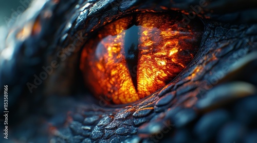 Fiery Dragon Eye with Intense Glow. Generative AI photo