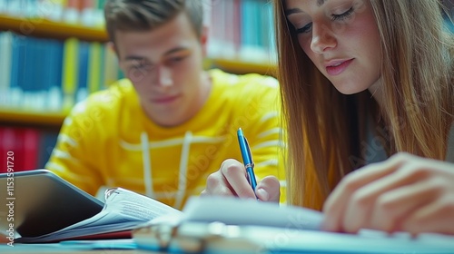 Students Studying Together In A Library Setting