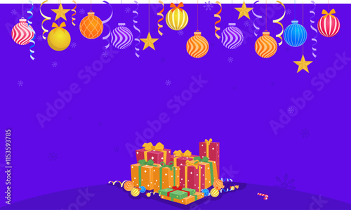 Merry Christmas and Happy New Year Greeting Card, banner, and poster design violet Gift