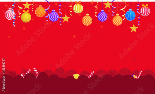 Merry Christmas and Happy New Year Greeting Card, banner, and poster design red