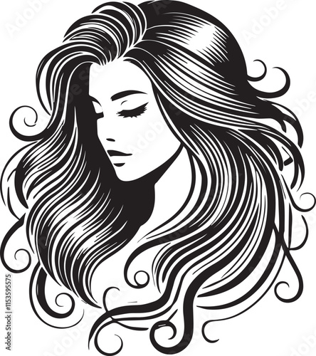 Beauty woman Face and hair style logo vector, woman Face vector illustration, Beauty woman Face and hair style silhouette vector icon black and white