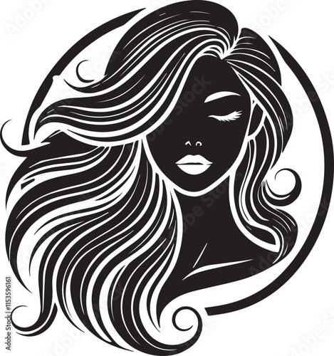 Beauty woman Face and hair style logo vector, woman Face vector illustration, Beauty woman Face and hair style silhouette vector icon black and white