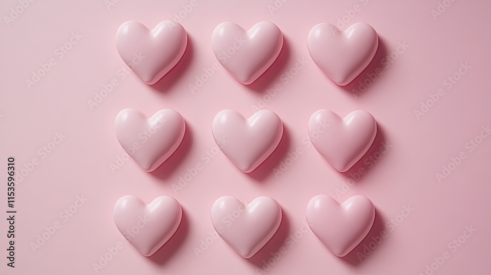 Ten Pink Hearts on a Soft Pink Background for Romantic Themes Ten Pink Hearts on a Soft Pink Background for Romantic Themes
