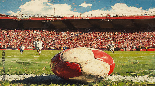 Close-Up of a Worn Soccer Ball Stuck in a Goal Net Capturing the Spirit of a Game on the Field .