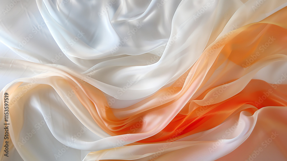 Obraz premium Flowing silk fabric in gradient shades of white and orange creating a soft and elegant visual design