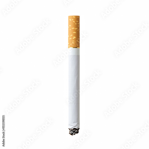 Single cigarette butt with ash isolated on transparent background Generative Ai.
