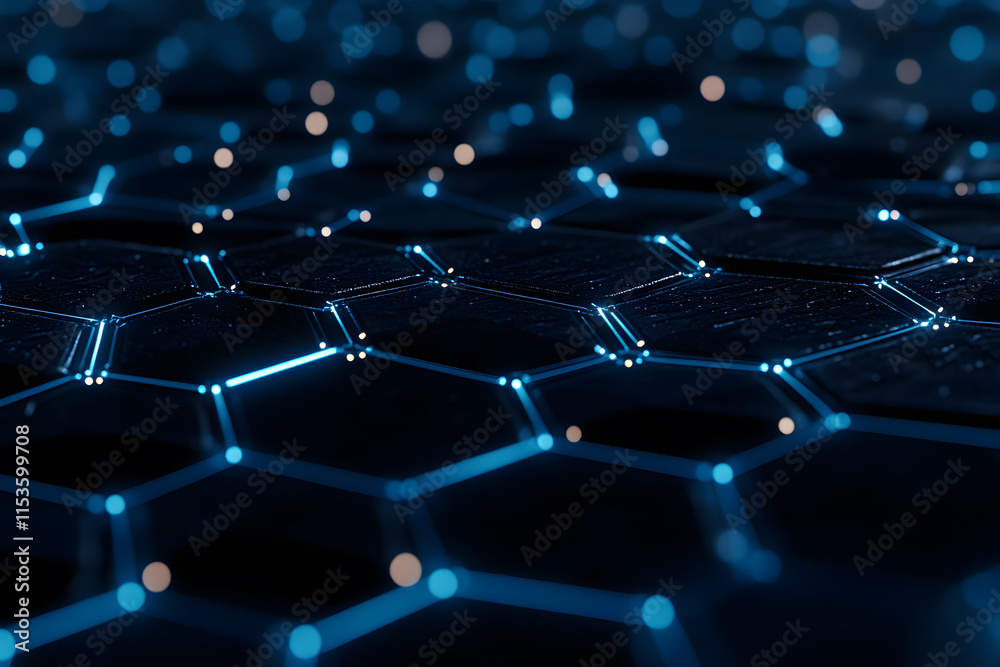 Futuristic Hexagonal Grid with Glowing Blue Lines in Abstract Design Futuristic Hexagonal Grid with Glowing Blue Lines in Abstract Design
