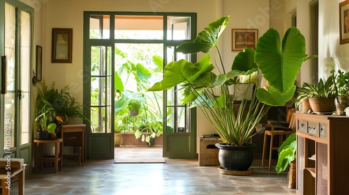 Alocasia cucullata,Buddha's Hand, Chinese Taro, Elephant Ear, Homes and Gardens, Tropical, Bangkok, Thailand