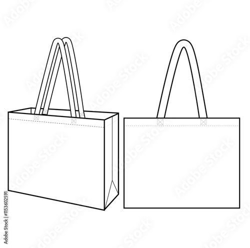 Shopping Bag outline white isolated Vector illustration For Template