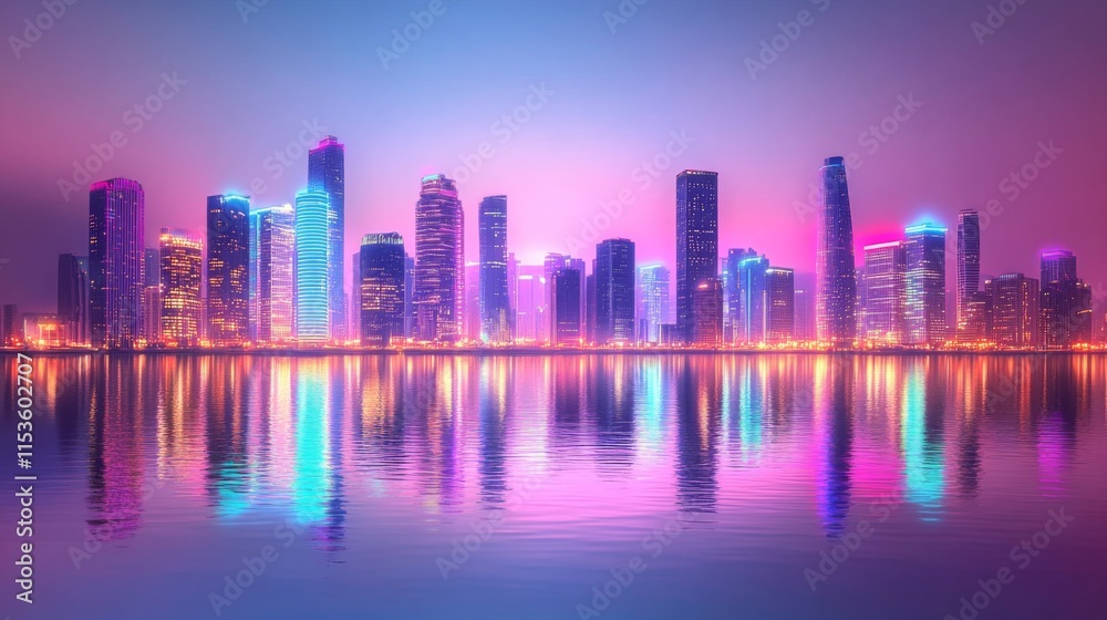 Fototapeta premium Vibrant Skyline with Soft Light and Plain Backdrop