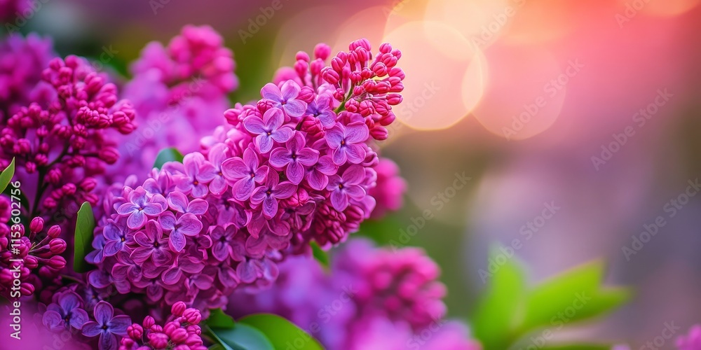Obraz premium Lilac flowers in full bloom, showcasing the beauty of ordinary lilac Syringa vulgaris with vibrant lilac hues in a spring garden setting. Experience the charm of lilac flowers this season.