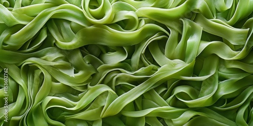 Green bean noodles create an intriguing background texture. The raw funchose and glass noodles form a unique pattern on the surface, showcasing the macro details of these noodles beautifully. photo