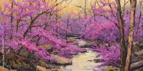 Blooming purple redbud trees herald the arrival of Spring, showcasing vibrant purple redbud blossoms that create a stunning display in nature s canvas during the season of renewal. photo