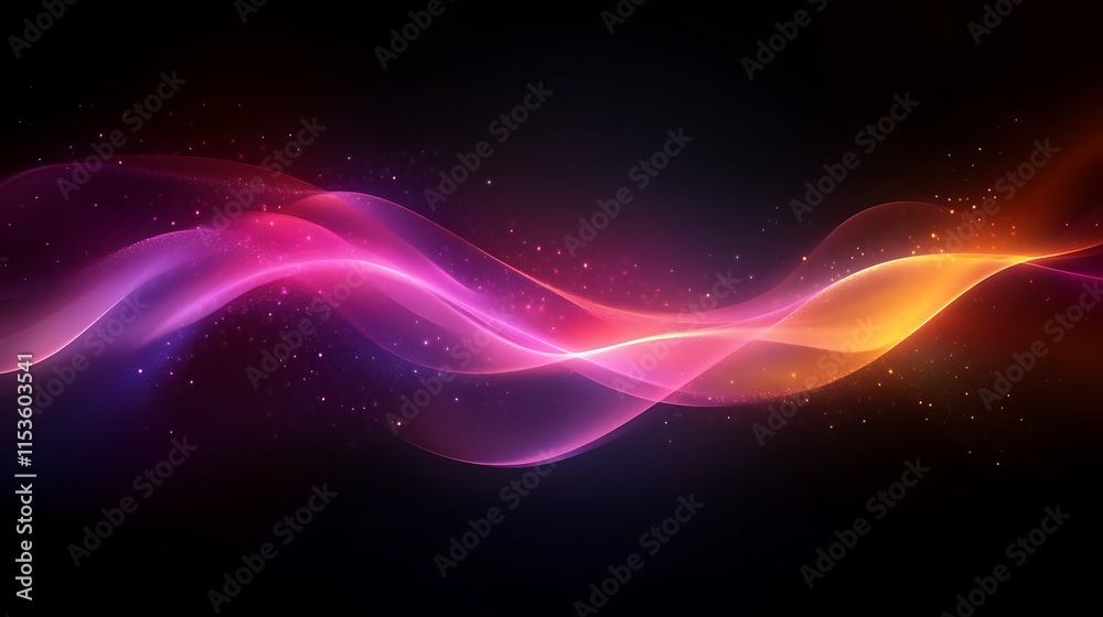 Obraz premium Abstract glowing wave with pink, orange, and purple hues on a black background.