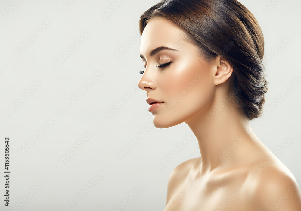 Naklejka premium 여성 모델 뷰티 화보 화장품 여자 메이크업 얼굴 모델