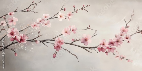 Calm Cherry Blossoms Branches adorned with delicate pink flowers create a tranquil and beautiful scene, highlighting the charm of these lovely blooms. photo