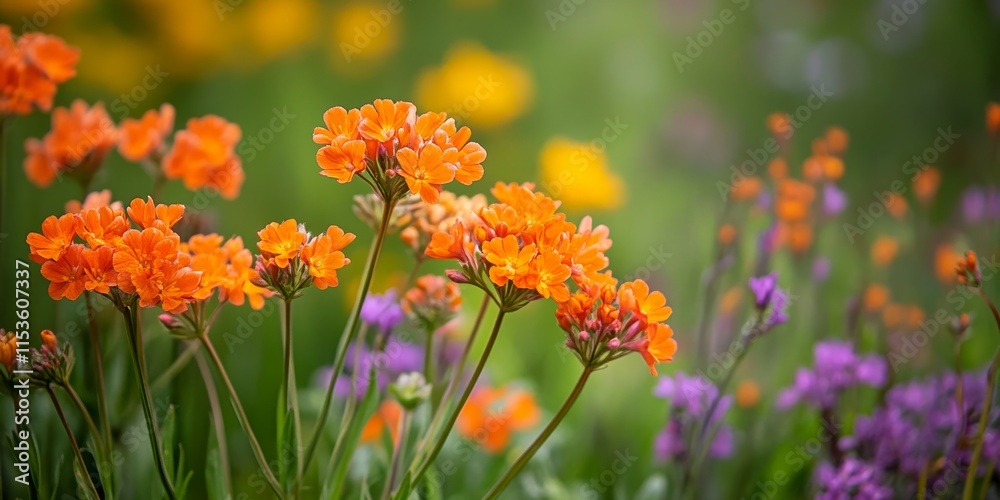 Obraz premium Vibrant Maltes Cross flowers, known botanically as Lychnis chalcedonica, display their striking orange hues, creating a beautiful sight with Maltes Cross blossoms in full bloom.
