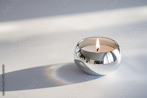 Sleek metallic candle holder reflects light beautifully, enhanci photo