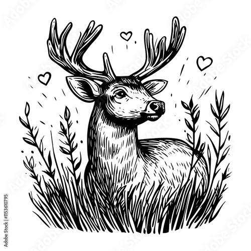 deer with hearts valentine vector love ceremony cute nature