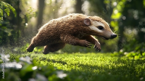 Anteater running across the green field. vermilinguos, tamandúa, anteaters, palmeros or yurumí bears. photo