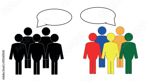 Different social groups of people communicate with each other, diology clouds, different people talk to each other, communication concept, businessmen discuss social network dialogue speech bubbles